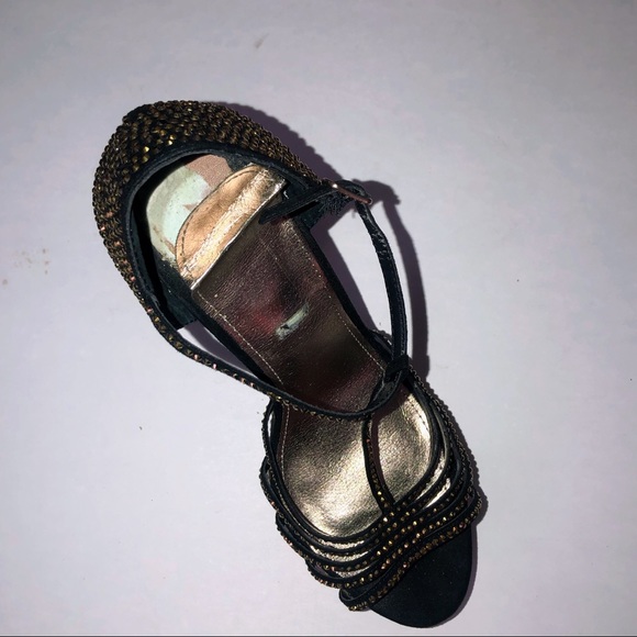 BLack and gold rhinestone platform heel 9 - Picture 3 of 5